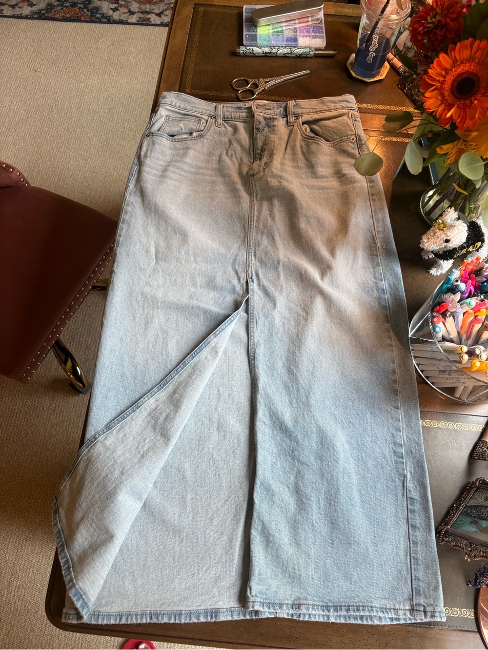 Universal Thread Light Blue Denim Maxi Skirt with Front Slit